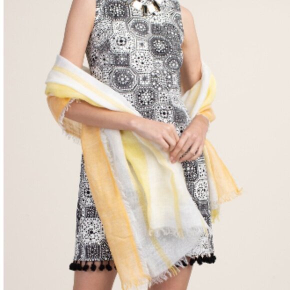 Trina Turk Scarf Fellini Linen GoldYellow White NWT - Picture 1 of 2
